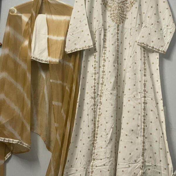 Suit with Golden Zari and Block Print