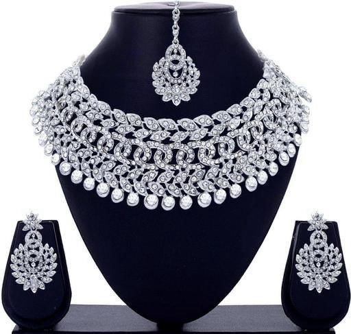 Rhodium Plated Jewellery Set White