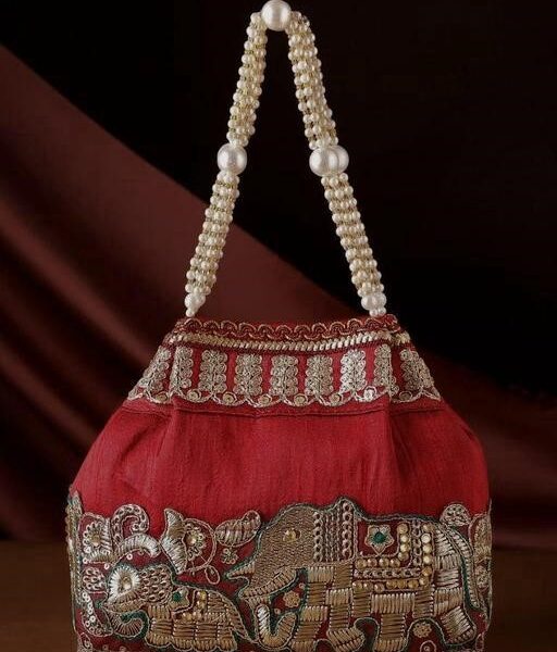 Embroidery Handwork Potli with Pearl Handle