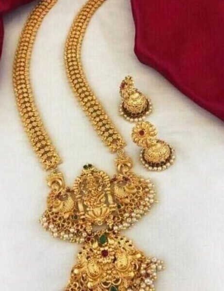 Traditional South Indian Laxmi Design Gold Plated Necklace Set