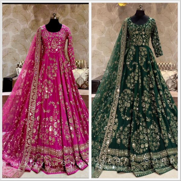 Chinon Silk Gown -Pant  Dupatta Set