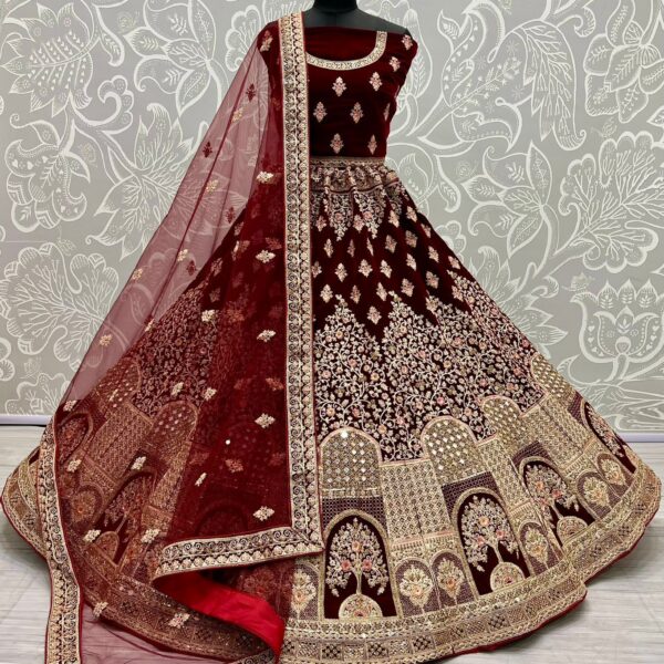 Mirror and Embroidery Work: Designer Wedding Lehenga