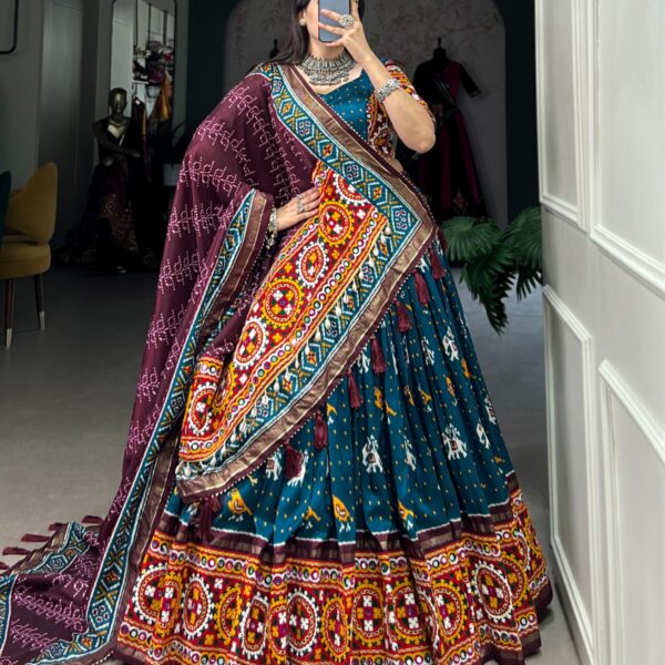 Tussar Silk Patola Print Lehenga