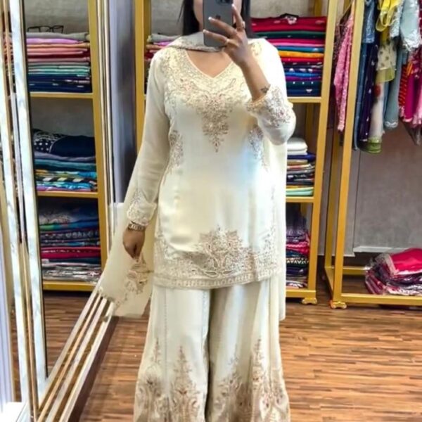 Elegant  Embroidery Coding Dori-Sequence Work Top-Bottom and Dupatta Set